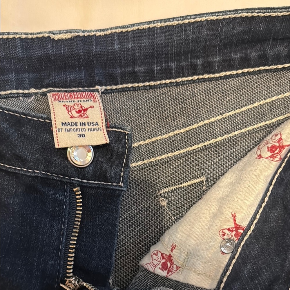 True Religion Jean Shorts with Cuffed Hem and Crystal Buttons - Picture 3 of 4